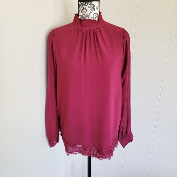 Karl Lagerfeld Lace Accent Turtleneck Blouse - Picture 1 of 3